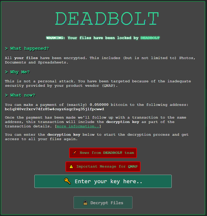 DeadBolt ransomware compromete nuevamente a QNAP