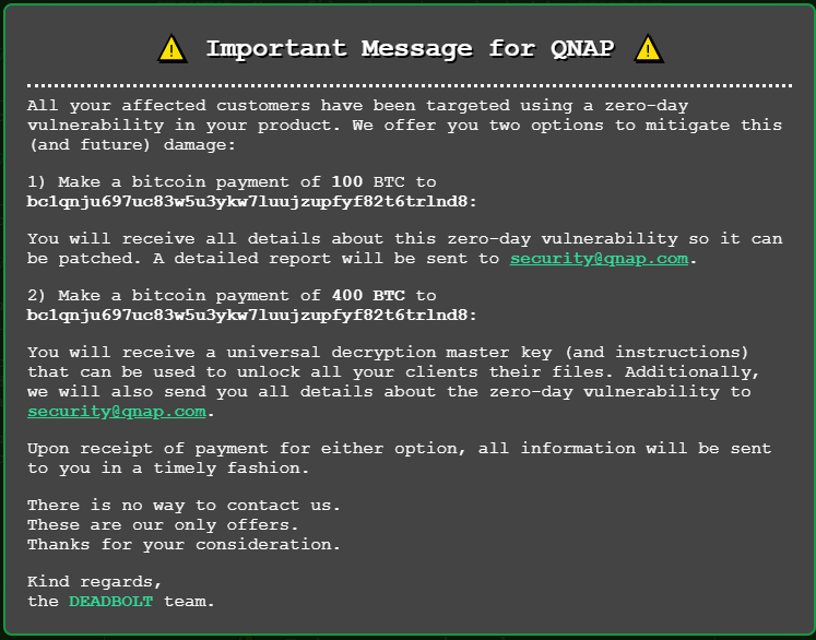 DeadBolt ransomware compromete nuevamente a QNAP